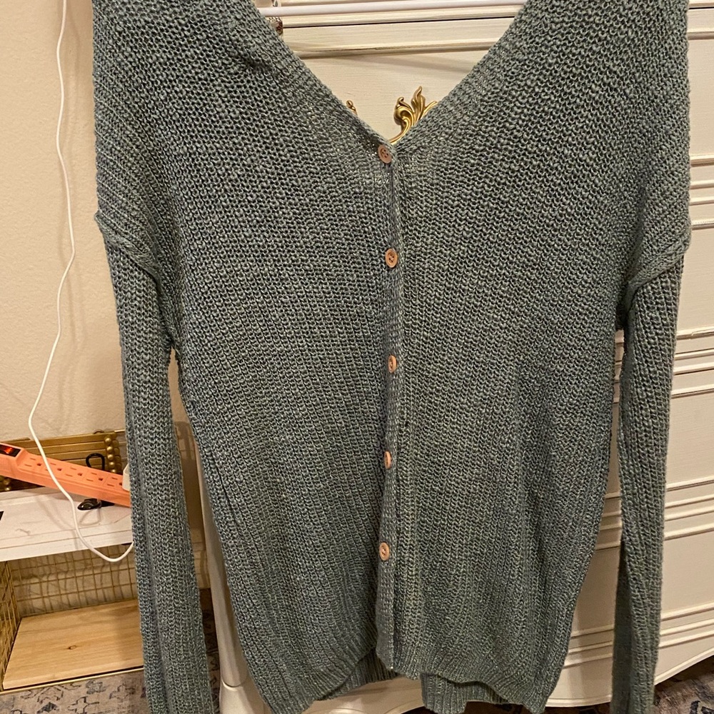 Green PINK ROSE sweater - Picture 2 of 3